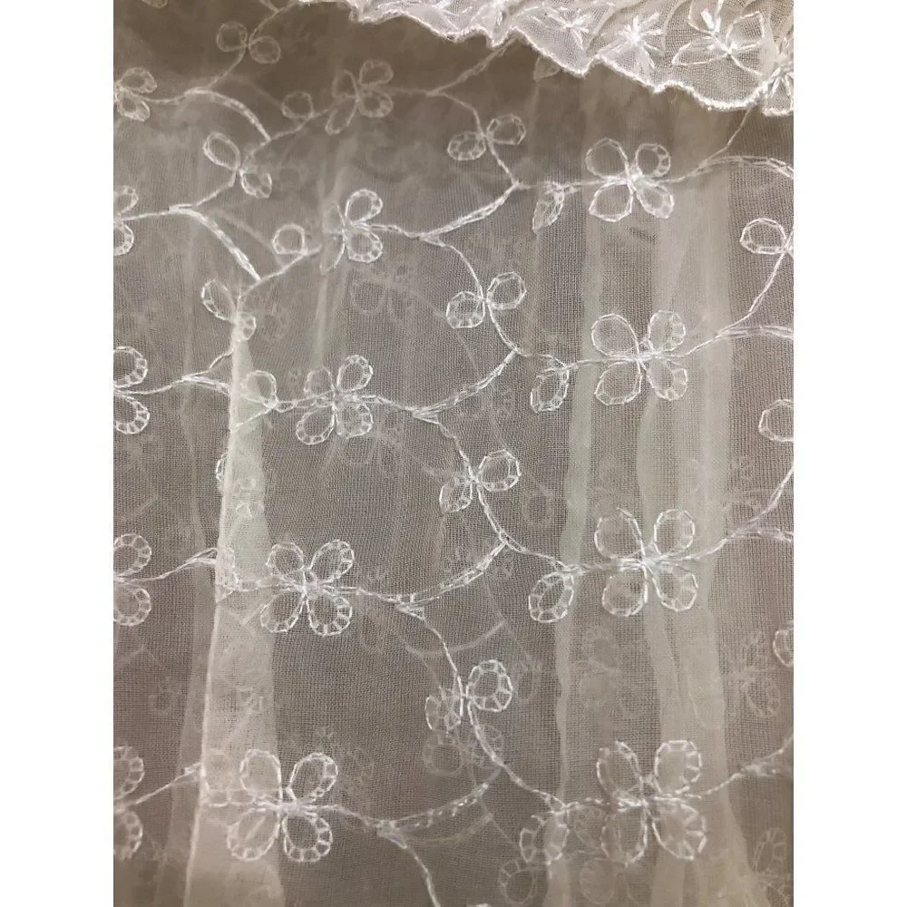 Vintage White Lace Dress Embroidered Semi Sheer Short Sleeve Girls Size 8-10